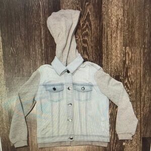 Kids Light Blue Denim-Style Hooded Jacket with Gray Sleeves